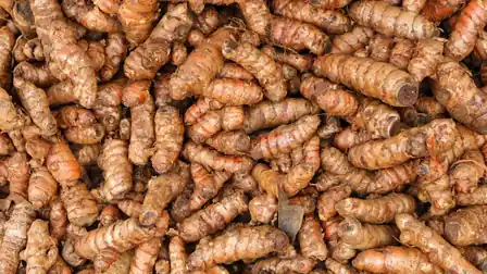 A market display of knotted brown roots